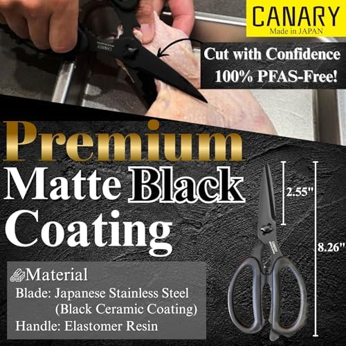 CANARY Japanese Kitchen Scissors All Purpose Heavy Duty 8.2" Matte Black