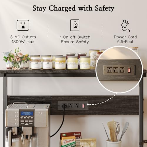 SUPERJARE Bakers Rack with Power Outlets, Microwave Stand, 39.4 X 14.3 Inch