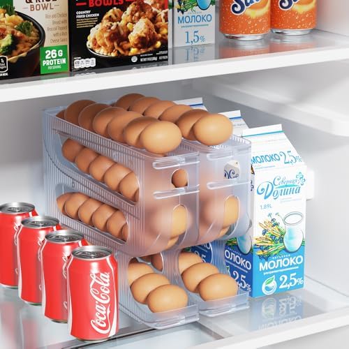 Sotfamily FIFO Egg Holder for Fridge, Egg Organizer Fits 56 Large Size Eggs
