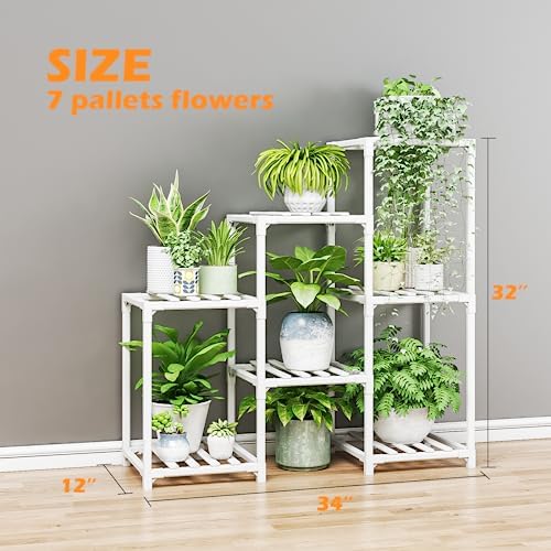 Bamworld Indoor Plant Stand Outdoor White Shelf Bamboo Plant Table