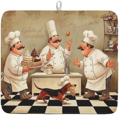 Fat Chef Dish Drying Mats for Kitchen Counter 16x18 Inch Buffalo Plaid Cooking