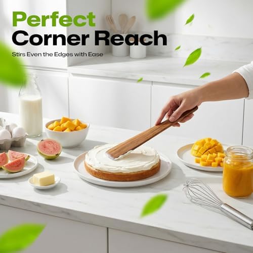 AIUHI 12 Inch Wooden Spatula for Cooking, Non-Stick Safe Teak Spatula Turner