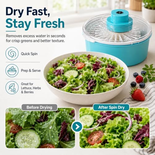 Electric Salad Spinner and Produce Washer, Upgrade Fruit Washer Spinner Bowl