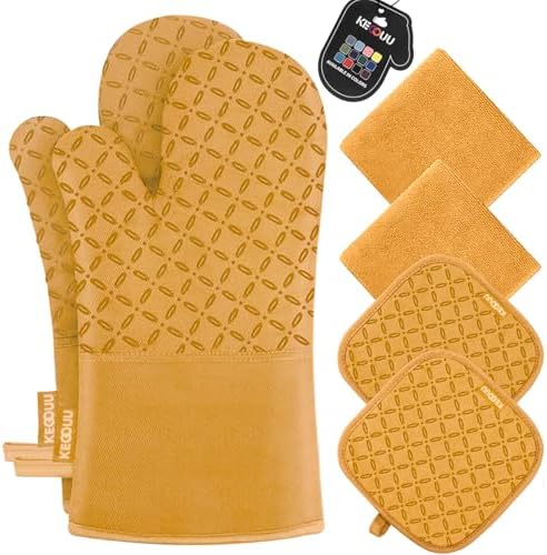 KEGOUU Oven Mitts and Pot Holders 6pcs Set, Kitchen Oven Glove High Heat