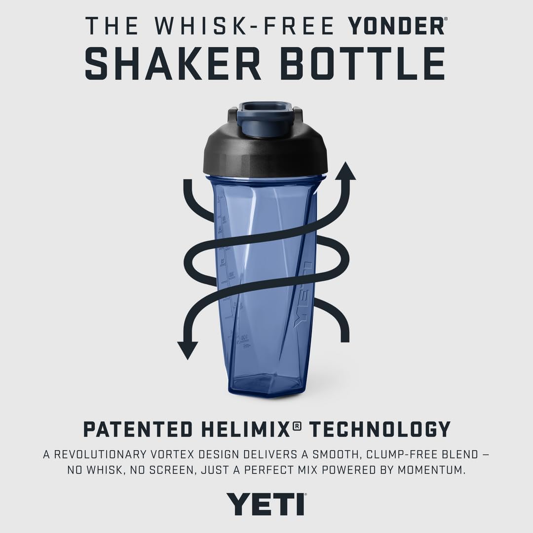 YETI Yonder Helimix Vortex Blender Shaker Bottle Holds up to 27oz | No Blending Ball or Whisk | USA Made | Portable Pre Workout Whey Protein Drink Shaker Cup | Dishwasher Safe, Navy