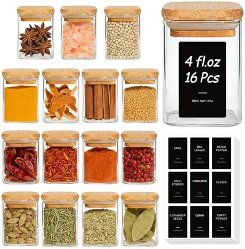 ComSaf Spice Jars 4oz 16 Pack, Seasoning Containers