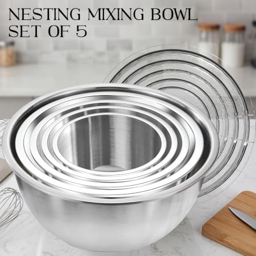 DUTZUN Premium Mixing Bowls, 304 Stainless Steel, See-Through Airtight Lids