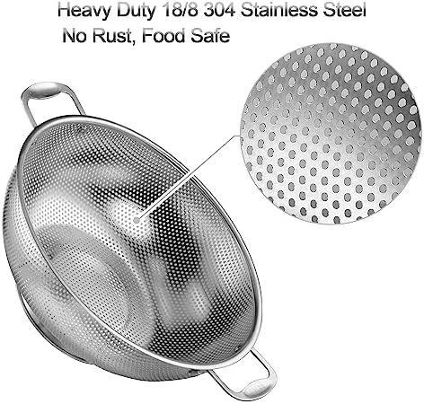 Tiawudi Large 6-Qt Colander, 18/8 Stainless Steel Mesh Strainer