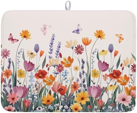 Kawani Spring Summer Flowers Dish Drying Mat
