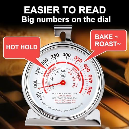 Oven Thermometer 3.23" Dial 50-500°F, NSF Food Safety Zones