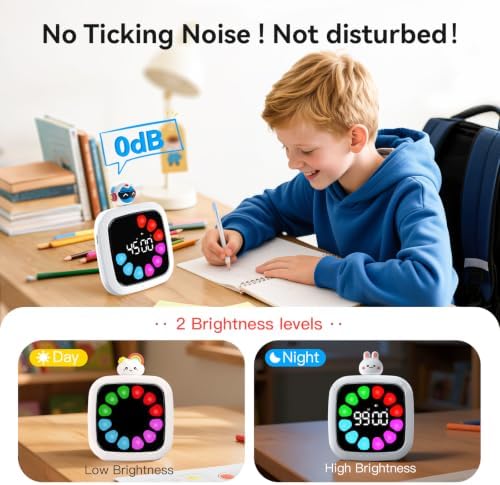 Yunbaoit Digital Visual Timer for Kids, 99-Minute Countdown, Rechargeable
