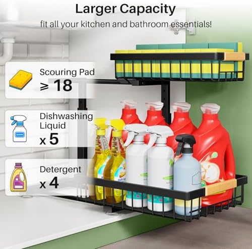 Kitstorack Under Sink Organizer, 2 Tier Under the Sink Storage, Slide out Pull