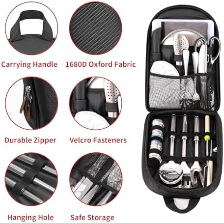 Portable Camping Kitchen Utensil Set-27 Piece Cookware Kit, Stainless Steel