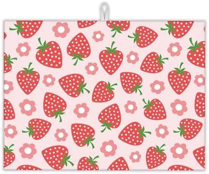 Pink Strawberry Dish Drying Rack Mat