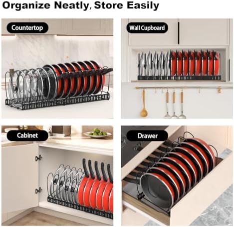 Housolution Pot and Pan Lid Organizer Holder Storage Rack