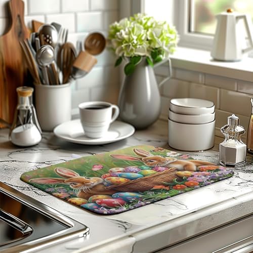 Easter Bunny Eggs Dish Drying Mat