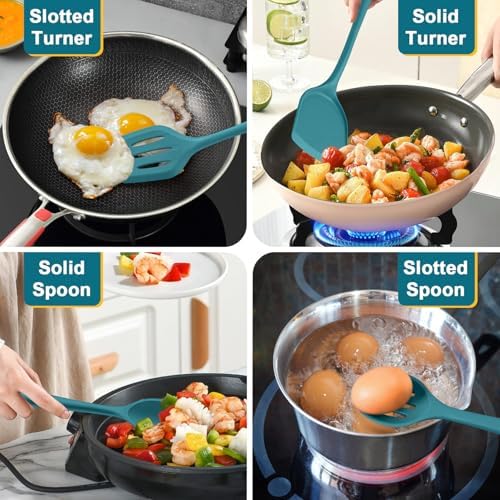 P&P CHEF Blue Kitchen Utensil Set, 4 Pieces Silicone Cooking Utensils