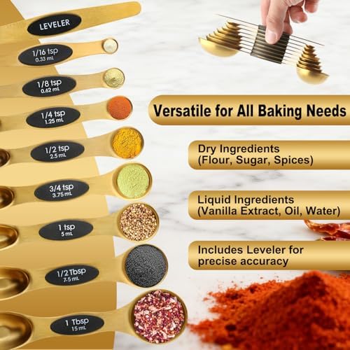 Gold Magnetic Measuring Spoons Set Stainless Steel