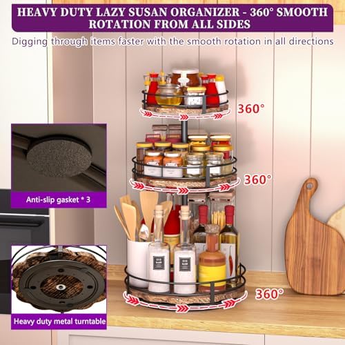 Heavy-Duty 3-Tier Lazy Susan Organizer, Adjustable to Different Heights