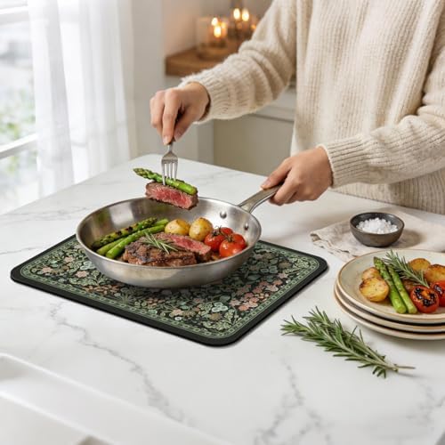 Dish Drying Mat for Kitchen Counter 18x24 Inch, Boho Quick Dry Coffee Mat