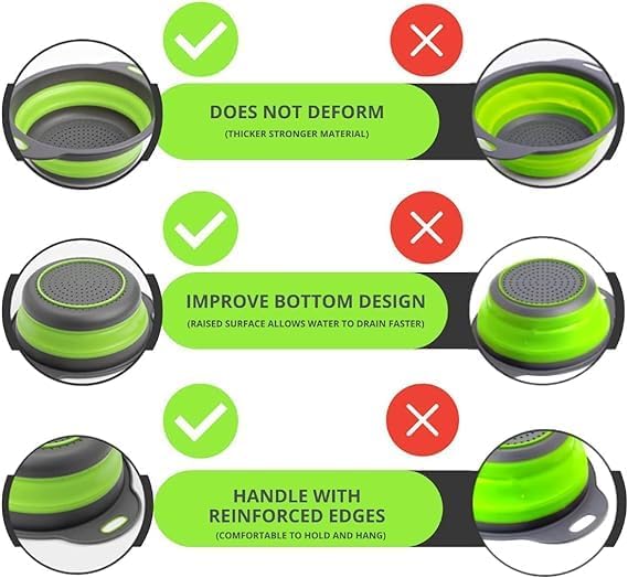 Green Round Silicone Collapsible Colander – Silicone Round Small Kitchen