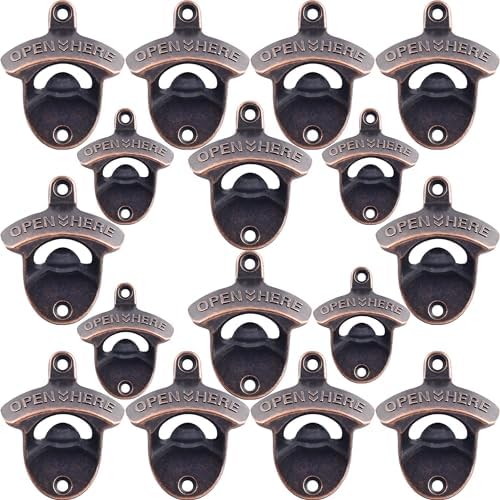 16 PCS Wall Mount Bottle Opener Bulk Aged Copper Stainless Beer Opener Mountable