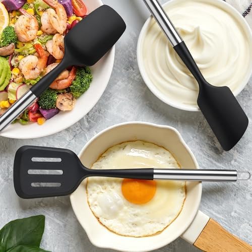 12PCS Silicone Kitchen Utensil Set, Stainless Steel Handled Cooking Tools