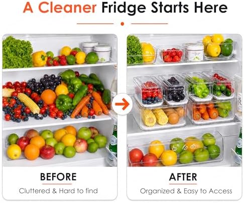 SMRCAD 10 Pack Clear Fridge Organizer Bins