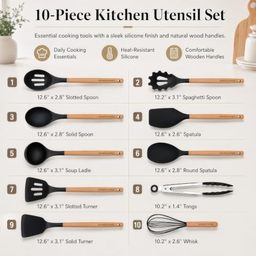 Silicone 10 Pcs Kitchen Cooking Utensils Set, Recycled Materials Certification