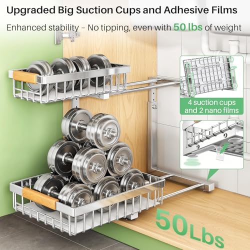 Kitstorack Under Sink Organizer, 2 Tier Under the Sink Storage, Slide out Pull