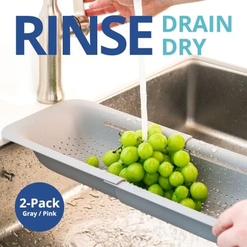 Blue Ginkgo Over Sink Colander, Extendable Kitchen Strainer