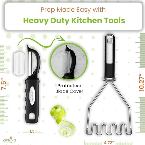 Spring Chef Stainless Steel Potato Masher & Durable Vegetable Peeler Set