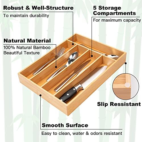 Besilord Silverware Organizer Kitchen Drawer Organizer Utensil Organizer Bamboo
