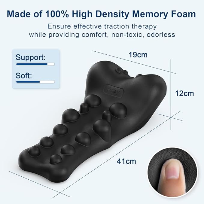 Neck and Shoulder Relaxer with Upper Back Massage Point, Cervical Traction Device Neck Stretcher for TMJ Pain Relief and Cervical Spine Alignment Chiropractic Pillow（Black）