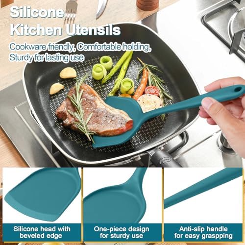 P&P CHEF Blue Kitchen Utensil Set, 4 Pieces Silicone Cooking Utensils