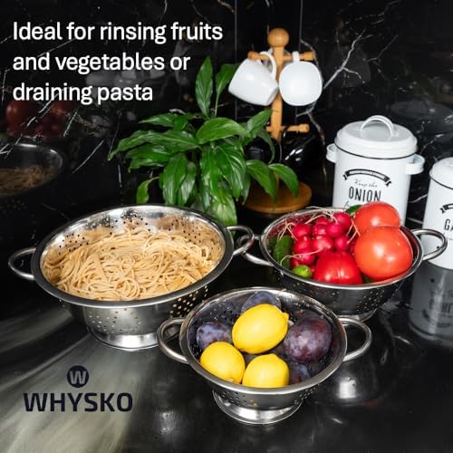 WHYSKO 3-Pack Stainless Steel Colander Set, 3 & 1 Qt
