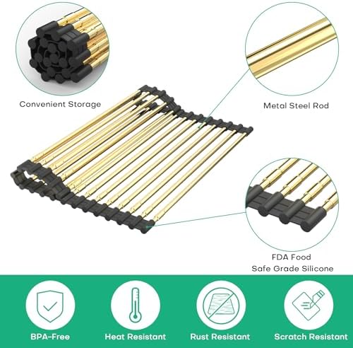 Large Telescopic Draining Rack, Non-Slip Silicone Rolling Dish Drainer Roll