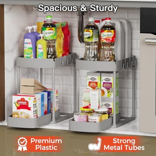 2 Packs Under Sink Pull-Out Storage Organizers, 12.8 Inches