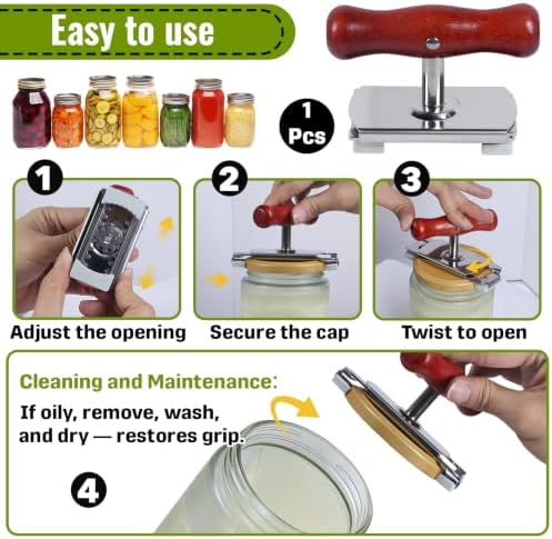 1-Pack Adjustable Jar Opener, Stainless Steel Lid Remover, Wood Handle