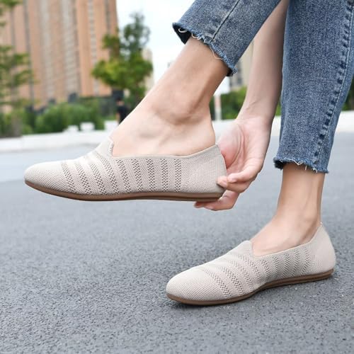 poemlady Women's Ballet Flats Slip On Knit Soft Round Toe Dress Shoes