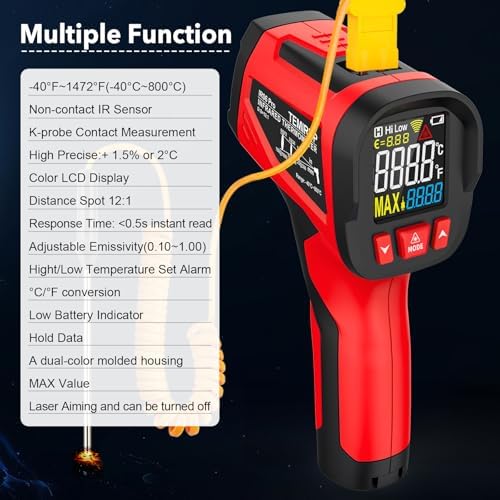 Infrared Thermometer Gun, 1472°F Digital Laser Temperature Gun