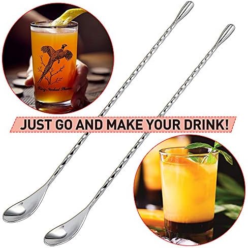 12 Inches Mixing Spoon Stainless Steel, 2 Pack Spiral Pattern Bar Spoon