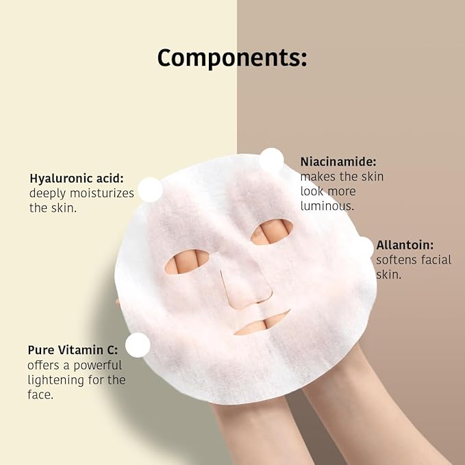 IROHA NATURE Face Masks - Packs for Better Skin (Pack of 5, Brightening & Hydrating Face Mask with Pure Vitamin C and Hyaluronic Acid)