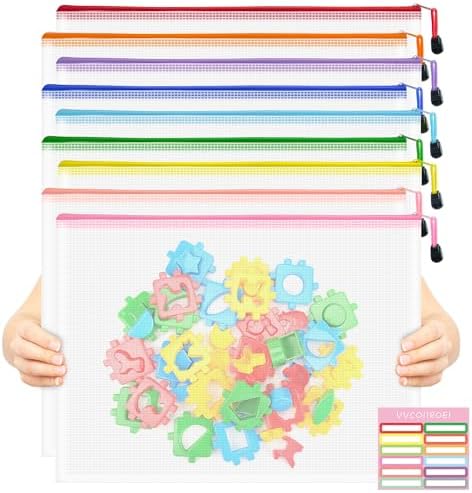 9pcs Mesh Zipper Pouch Bags, A3 Sizes, 9 Colors, Board Game Storage, Office