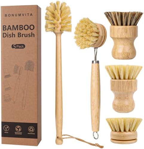 5 Pack Bamboo Dish Brush Set