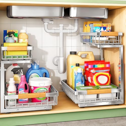Kitstorack Under Sink Organizer, 2 Tier Under the Sink Storage, Slide out Pull