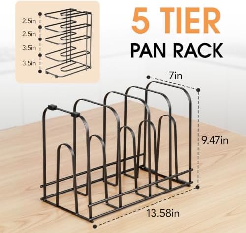 ORDORA 5-Tier Pot and Pan Organizer 13.6", No Assembly Cookware Rack 2-Pack