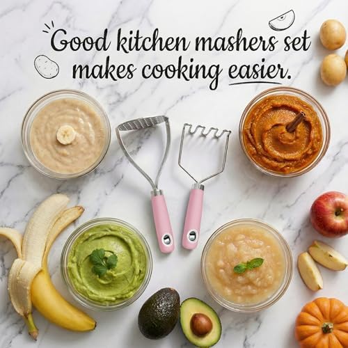 18/0 Stainless Steel Pink Potato Mashers, 10.7-in Kitchen Masher Tool