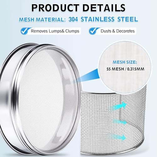 PATIKIL 50 Mesh Lab Sieve, 7.9" Diameter Sifting Screen 304 Stainless Steel