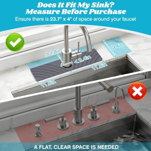SpaceHacks Stone Faucet Mat for Kitchen Sink 15.7x4 in, Dark Gray